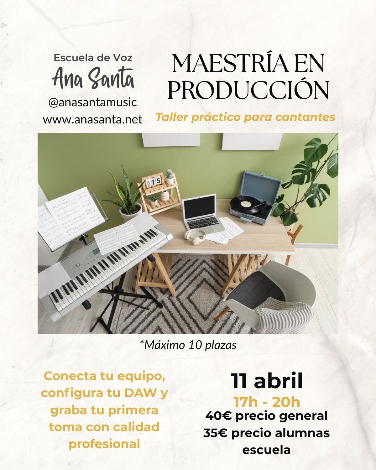 Taller de grabación para cantantes Maestría en Producción - 11 de Abril · Madrid